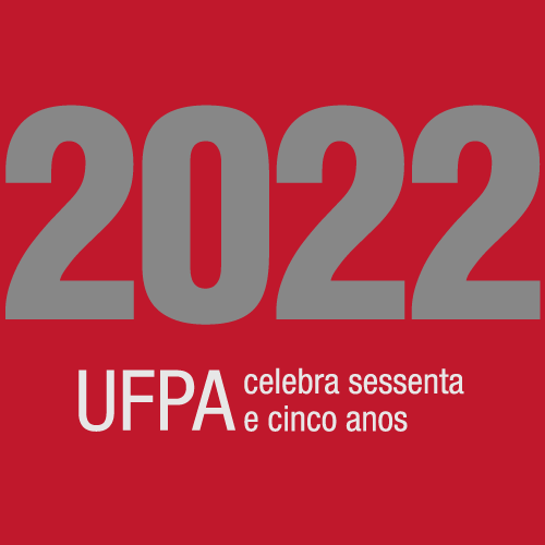 Card com fundo vermelho. Em destaque, está escrito o ano 2022. Abaixo está escrito: UFPA celebra sessenta e cinco anos.