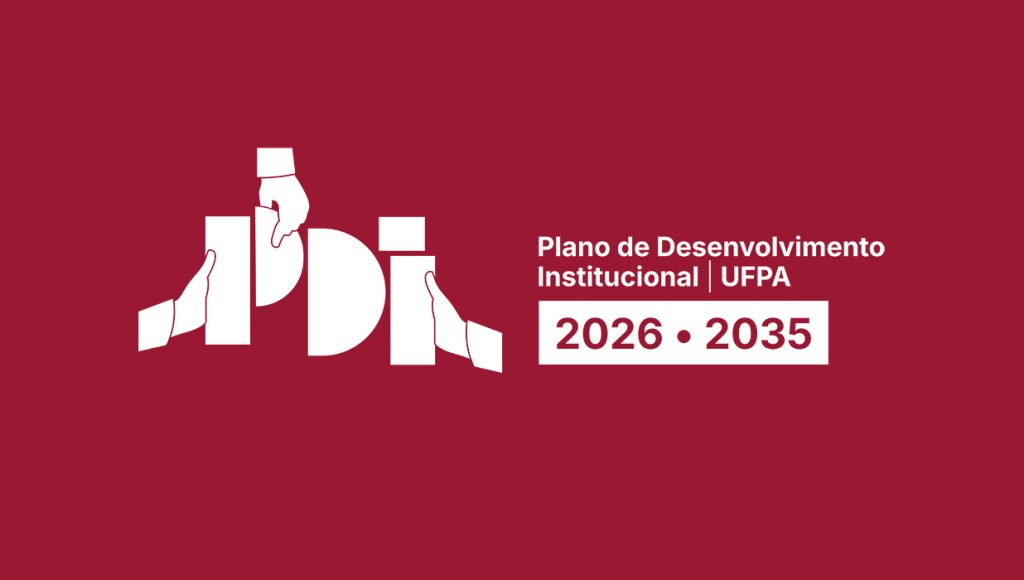 Card gráfico de fundo vermelho. Em destaque, a logomarca do PDI, seguida pelo texto: PLANO DE DESENVOLVIMENTO INSTITUCIONAL / UFPA - 2026-2035