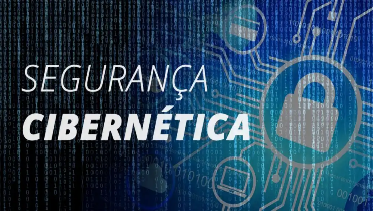 Card gráfico com um icóne que simboliza uma cadeado fecahado. Ao lado, o texto: SEGURANÇA CIBERNÉTICA.