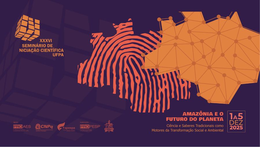 Card gráfico destaca mapas do Norte do Brasil. Ao lado das imagens, o texto: XXXVI SEMINÁRIO DE INICIAÇÃO CIENTÍFICA DA UFPA.