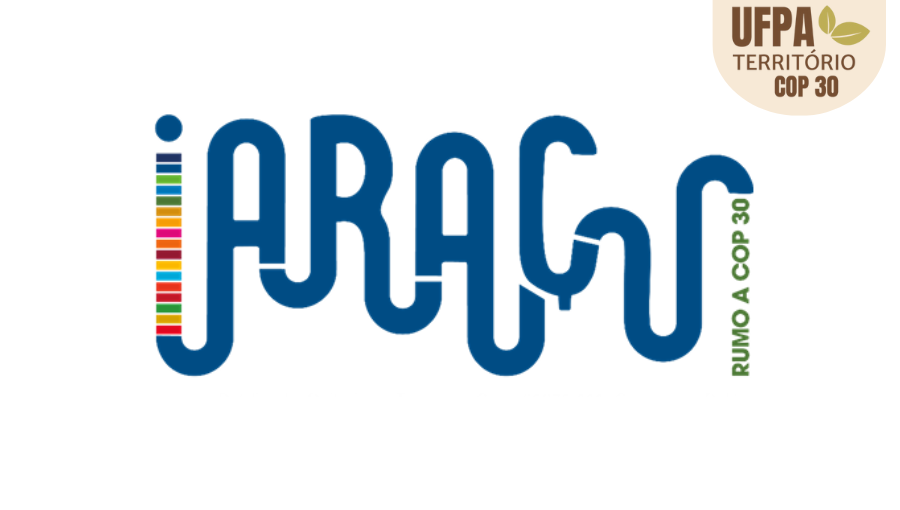 Card gráfico identifica a marca do projeto IARUÇU. Sobre a foto, um selo identifica: UFPA TERRITÓRIO DA COP.