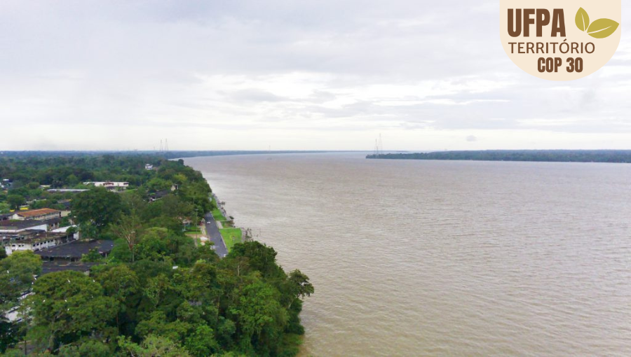 Fotografia aérea de uma grande rio margeado por florestas.