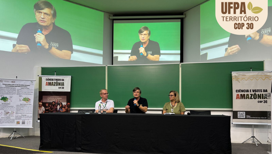 Sobre a foto, um selo identifica: UFPA TERRITÓRIO DA COP.