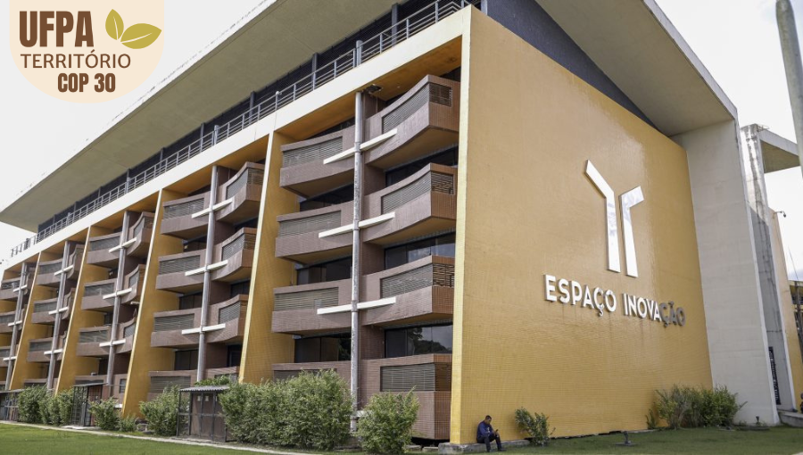 Fotografia registra um prédio com a seguinte descrição: ESPAÇO INOVAÇÃO.