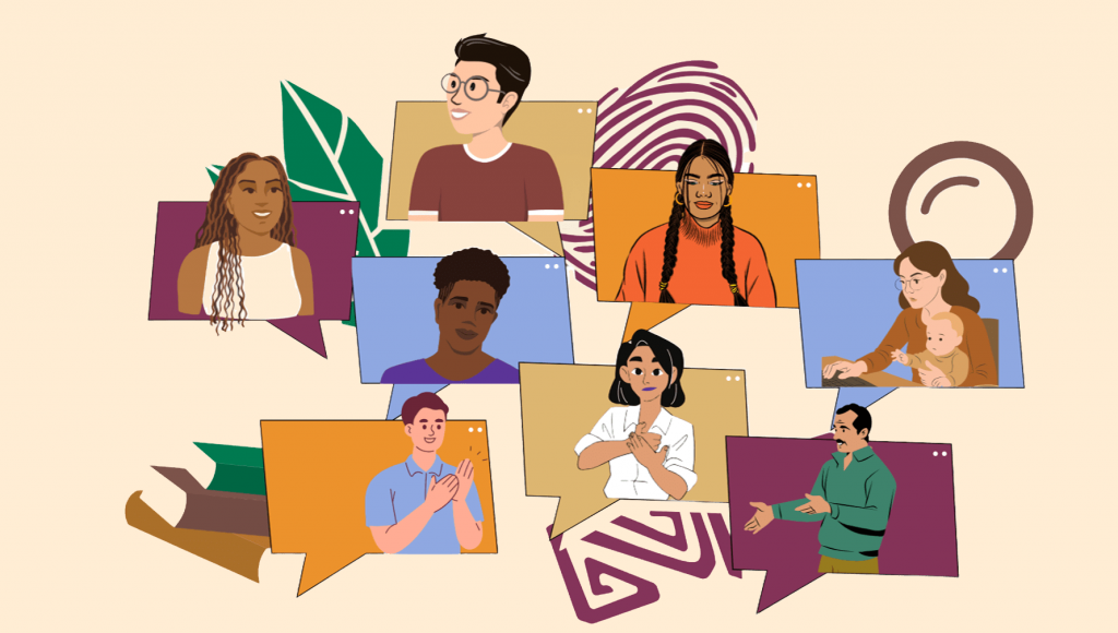 Card gráfico com várias figuras de pessoas de diferentes sexos e estereótipos.