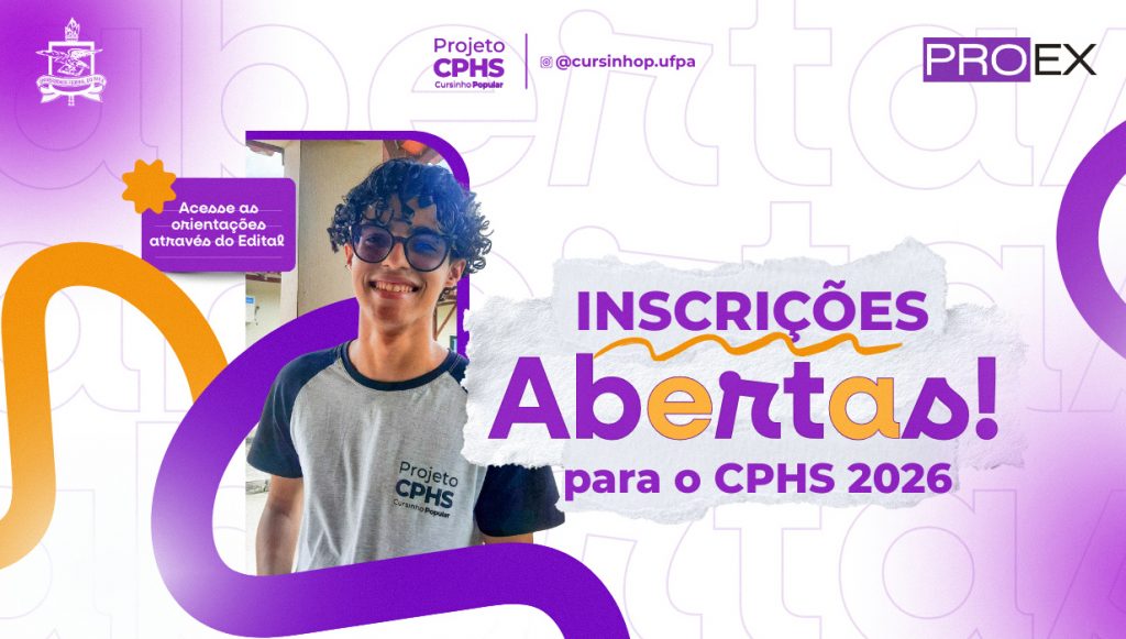 Card gráfico destaca a imagem de um jovem com um uniforme escolar. Ao lado do jovem, a informação: INSCRIÇÕES ABERTAS PARA O CPHS 2026.
