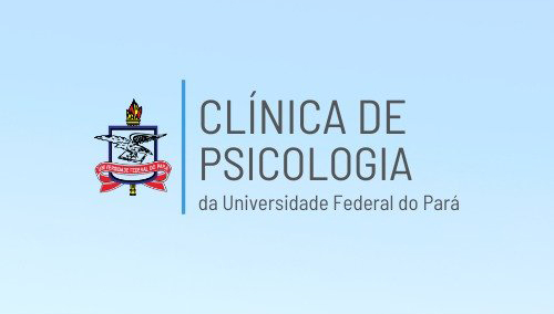 Card gráfico de fundo azul destaca o texto: CLÍNICA DE PSICOLOGIA DA UNIVERSIDADE FEDERAL DO PARÁ. Ao lado do texto, o brasão da UFPA.