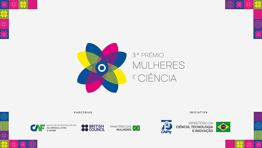 Card gráfico apresenta a logo do Prêmio Mulheres na Ciência.